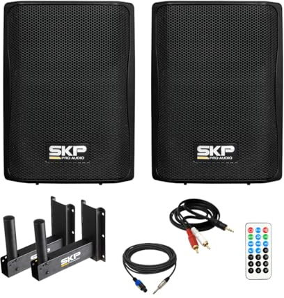 SKP Pro Audio SK-208PX 8-inch Active + Passive PA Speaker System - 800W Peak, Bluetooth TWS Stereo Link, FM Radio, Wall Mounts Included - Perfect for Outdoor Events, Home Audio, and DJ Sets