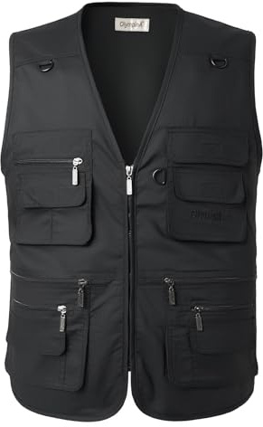 KTWOLEN Herren Outdoor Weste Anglerweste Jagdweste Fotografie Funktionsweste Ärmellos Weste Angelwesten mit Taschen, Schwarz, 5XL