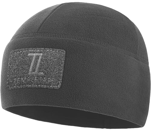 Temple Tape Tactical Beanie Hat - Front & Back Patch Panel - Multi Season Military Hats for Men - Mens Patch Army Beanies, Graphite Gray, One Size