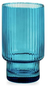 H&H, Set di 6 Bicchieri Bliss in Vetro Rigato Blu da 45 cl - Eleganti, Pratici e Lavabili in Lavastoviglie
