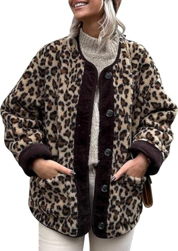 Générique Veste À Manches Longues Rétro Élégante À Col Rond Et Imprimé Léopard Pour Femmes À La Mode Légère Lâche Bouton Décontracté Veste Chaude D'automne (Imprimé léopard,M)