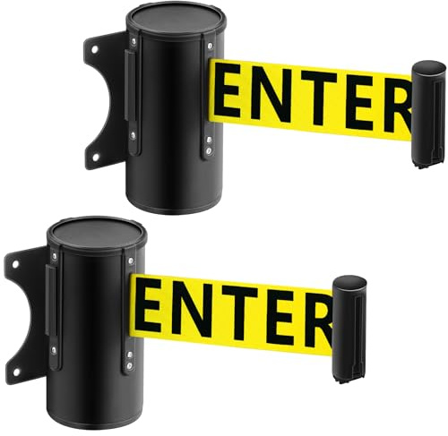 Landical 2 Pcs 16ft Wall Mount Retractable Barrier Belt Do Not Enter Sign Safety Belt Barrier Rope with Braking System Locking Button for Crowd Control Parking, Yellow