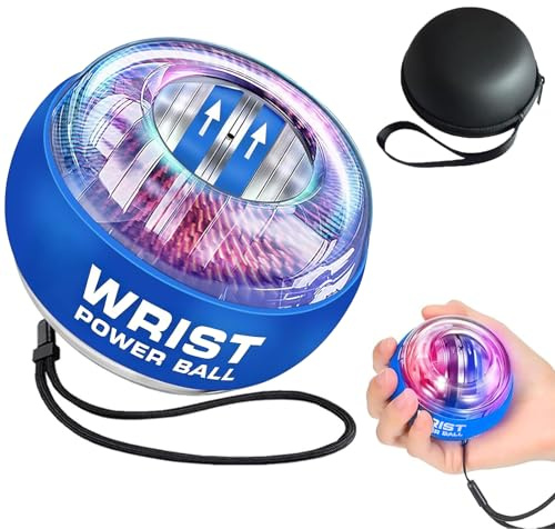 Gyro Ball Poignet à Démarrage Automatique avec LED – Balle Gyroscopique pour Renforcement Musculaire, Rééducation Main & Avant-Bras – Power Wrist Ball Anti-Stress – Accessoire Fitness Compact