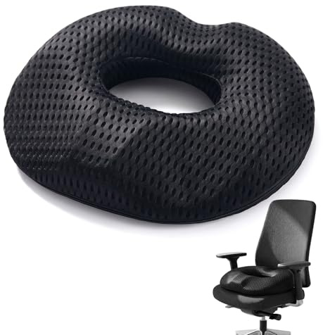 Donut Cushion for Hemorrhoids, Orthopedic Ring Seat Cushion, Large Black Seat Cushion for Office, Car, Wheelchair, Long Travel Use (Black)