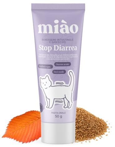 Miào Stop Diarrea Gatto Pasta – Supporto Intestinale per Diarrea Acuta, Feci più Solide, Reintegro Elettroliti e Liquidi, Pancia Gonfia, Facile Somministrazione