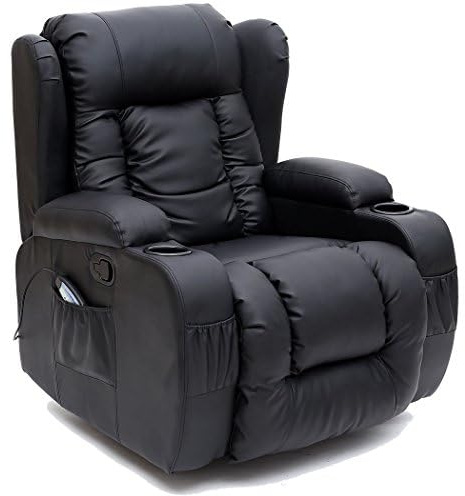 More4Homes - CAESAR 10-in-1 Manual Recliner Armchair - Sofa Chair for Living Room & Bedroom - Massage Sofa with Remote Control & Latch Recliner Mechanism - Bonded Leather, Black