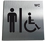 AUA SIGNALETIQUE - Plaque Alu Brossé WC PMR Hommes - 200x200 mm