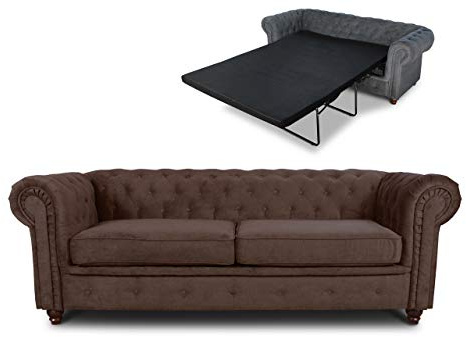 Schlafsofa Chesterfield Asti Bis 3-Sitzer, Sofa mit Schlaffunktion, Couch 3-er, Couchgarnitur, Sofagarnitur, Holzfüße, Polstersofa (Braun (Capri 45))