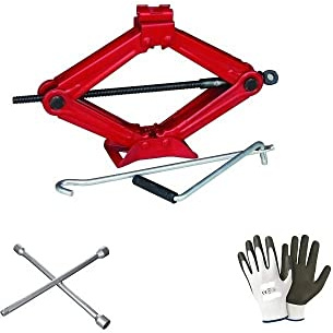 COMPATIBILE CON TOYOTA YARIS CRIC A PANTOGRAFO FINO A 2 TONNELLATE CON BASE IN ACCIAIO E CHIAVE GIREVOLE + CHIAVE A CROCE PER SVITARE BULLONI