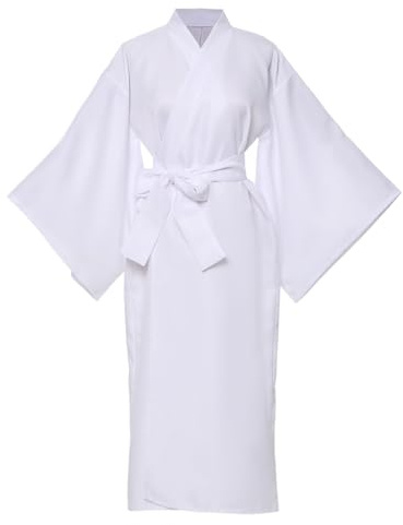 Yukata - Bata de kimono tradicional japonesa para mujer, blanco, M
