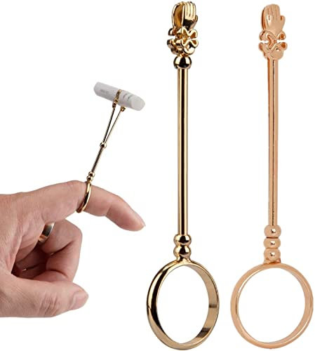 Norhogo 2 Pièces Porte Mains de Cigarettes Anneau, Élégant Protégez Votre Doigt Fumeur Bague Porte-Monnaie pour Hommes et Femmes or et Or Rose