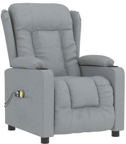 vidaXL Massagesessel, Sessel Verstellbar Elektrisch, Relaxsessel mit Liegefunktion Vibrationsfunktion, Ohrensessel Fernsehsessel, Hellgrau Stoff
