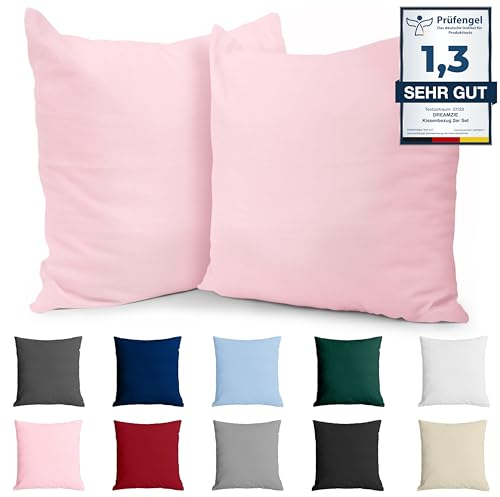 Kissenbezug 80x80 Baumwolle Renforcé (2er-Set) - Rosa - Dicht gewebt mit 57 Fäden/cm² - Kissenbezug 80x80 cm - Oeko Tex Zertifiziert - Dreamzie