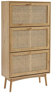 BAÏTA INES Schuhschrank in Eichenoptik und Rattangeflecht, Buchenholz, 80 cm