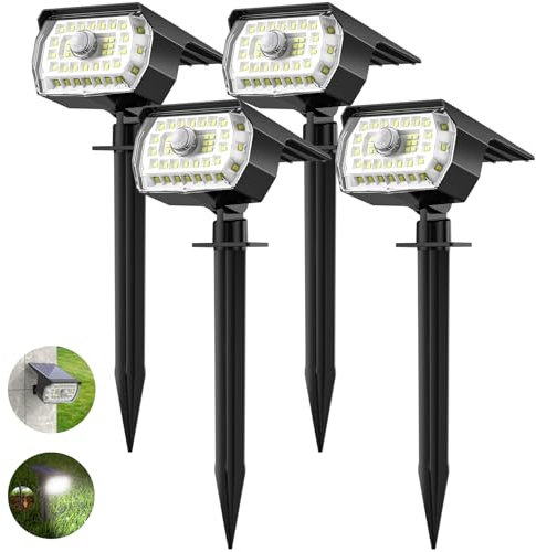 Solarlampen für Außen mit Bewegungsmelder, 4 Stück 43LED SolarStrahler IP65 Wasserdicht Solarleuchten für Außen Garten, 3 Modi Solar Gartenleuchten 6500K Kaltweiß Solar Strahler Aussen Weg Hof Gehweg