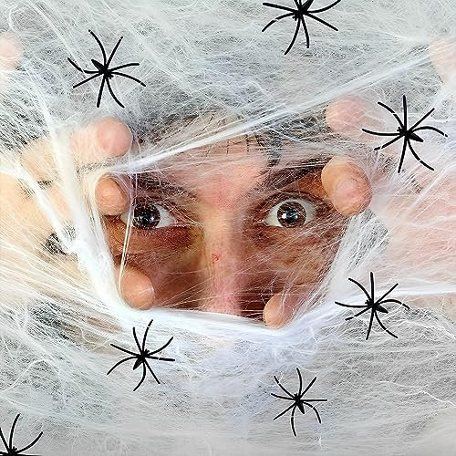 TFSZE Toile Araignée Halloween 400g Toile d'Araignée Blanche Extensible avec 80pcs Fausse Araignée Réaliste Toile d'Araignée pour Halloween,Maison Hantée,décoration d'intérieur et d'extérieur