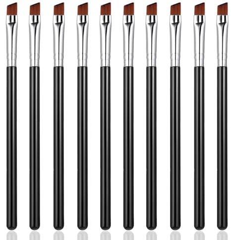 WLLHYF 10-teiliges Abgewinkeltes Eyeliner-Lidschatten-Augenbrauen-Pinsel-Set flach feiner Winkel weiche synthetische Borsten Fasern Detail-Make-up-Pinsel-Werkzeug für Frauen Mädchen