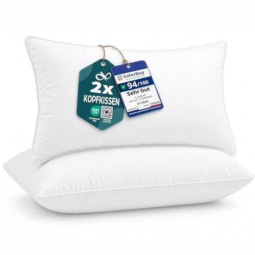 Flowen Almohadas para Cama 40x80 2 Unidades Relleno Cojin Hipoalergénico Antiácaros y Suave Rectangular para Hogar con Funda Exterior de Almohada Respirable en Microfibra Blanca Extraíble y Lavable