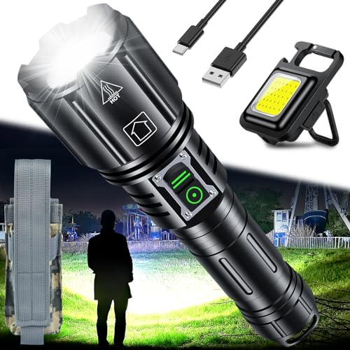 Amzyigou Taschenlampe Led 1,200,000 Lumen Extrem Hell, XHP160 Starke LED-Taschenlampe mit Zoombare, 6 Modi Wasserdicht Taschenlampen mit Holster fur Outdoor-Camping, Wandern oder Nachtsport
