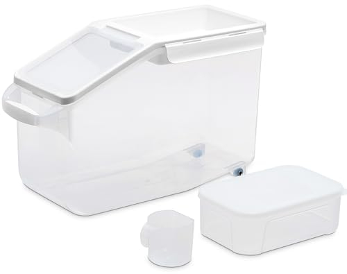 Citylife Hundefutter Aufbewahrung, frischhaltedosen mit deckel(12L+1,8L), luftdichte box, food container mit Rollen, Geeignet für Reis, Cornflakes, Trockenfutter, Hundefutter, Weiß