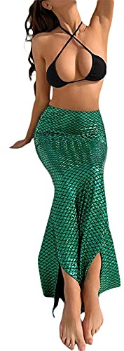 SANSIWU Women's Mermaid Tail Costume High Waist Fancy Party Sequins Maxi Dress Tail Outfits Maxi Long Skirt (A-Green, S)