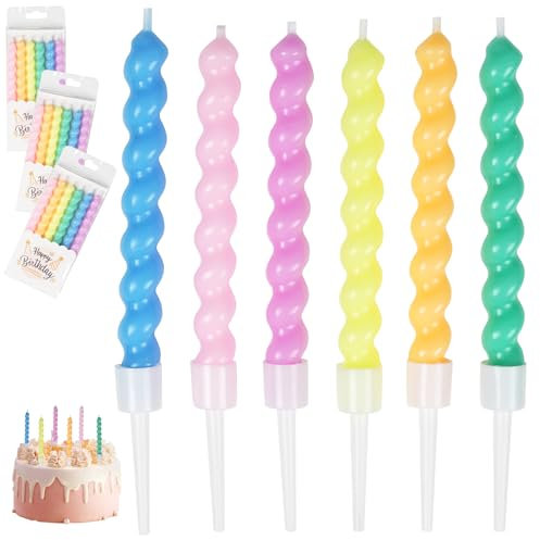 Hengxinc 18 Pcs Birthday Candles for Cakes, Rainbow Spiral Birthday Cake Candles, Birthday Candle with Holders for Birthday Cake Baby Shower Cake Wedding Party Decoration