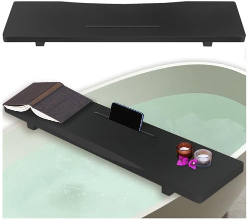 Black Bamboo Bathtub Tray Caddy with Adjustable Legs for Freestanding Tub