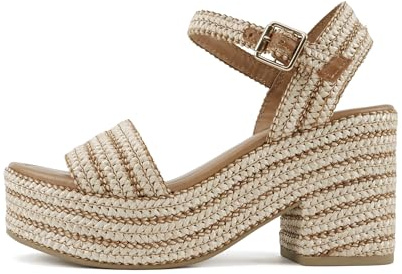 Soda Women's Castle Jute Open Toe Ankle Strap Platform Wedge (Natural Raffia, 8)