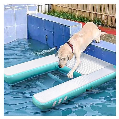 PEYNIR Inflatable Dog Pool Entry Ramp, Foldable Floating Dog Water Ramp Ladder for Swimming Pools/Lake/River/Beach, High Stability EVA Non-slip Auxiliary Board for Pets(Green,L150 x W100 x H15cm)
