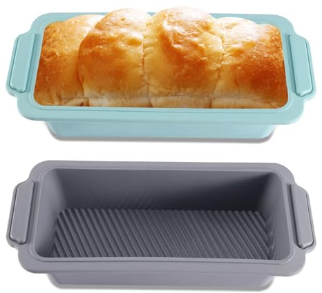 MXGHIR 2 Stück Brotbackform Silikon, 28x12x6.5cm Kastenform Silikon Antihaft Brotbackformen, BPA-frei, Silikonbackform Kastenform für Kuchen und Brote (Blau+Grau)