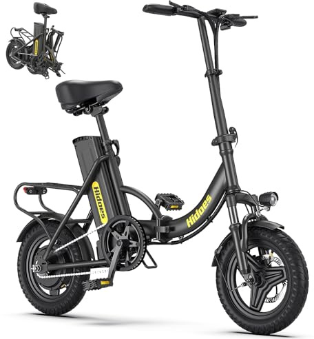 Hidoes Electric Folding Bikes for Adults, 14 Electric Dirt Bike Adult, Ebikes for Adult Men Women, e Bike with Front Shock Absorber, Foldable Fat Tire e-Bike with Throttle Pedal Assist (C5 Bike)