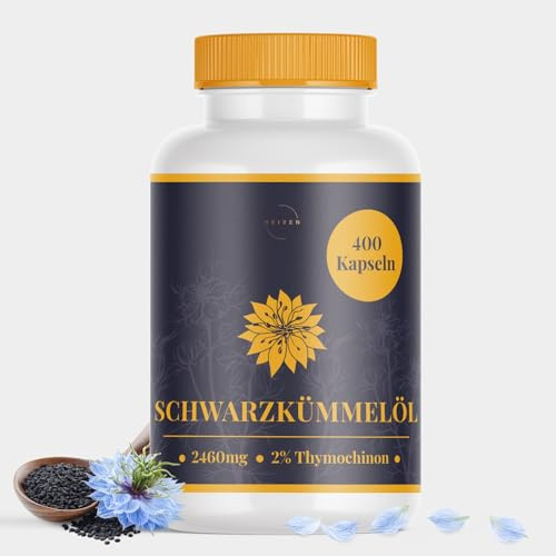 Aceite de semillas de comino negro (Original Nigella sativa), 400 cápsulas blandas, dosis diaria con 2460 mg de aceite de semillas de comino negro, prensado en frío, natural