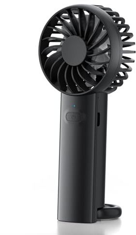 Wasuka Ventilador de Mano Portátil, Ventilador de Mesa Recargable USB con 3 Velocidades, Ventilador Pequeño con Gancho, Ligero y Compacto para Hogar, Oficina, Dormitorio, Viajes y Exterior (negro)
