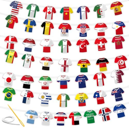 2026 Bandierine a Forma di Maglia da Calcio 49 Pezzi - Ghirlanda di Bandiere per Mondiali, Sport Bar e Decorazione Tifosi