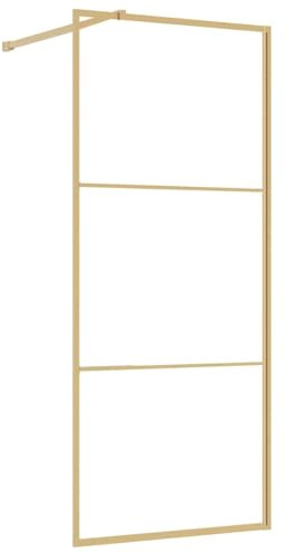 Parete doccia per doccia a pavimento, vetro trasparente ESG, dorato, 90 x 195 cm, con telaio in alluminio regolabile e asta di supporto flessibile, paraspruzzi, divisorio per vasca da bagno