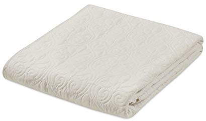 Madison Park Luxe Quilted Throw Blanket - Damask Stitching Design, Cotton Filled Spread, Ultra Soft, Cozy Bedding for Living Room Couch, Sofa, Bed, 60x70, Piping Borders Ivory