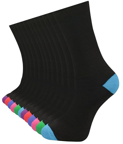 Men's Cotton Socks (12 Pairs) - Smart Breathable Plain, Striped Patterned Socks for Men - Suitable for Work and Casual Wear - Soft, Comfort Insulated Mens Ankle Socks with Reinforced Heel & Toe