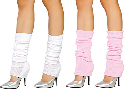 SUNTRADE 2 Pair Leg Warmers,Women Girls Boots Cuff Warmer Ribbed Stretch Knee Leg Socks (Pink+White)