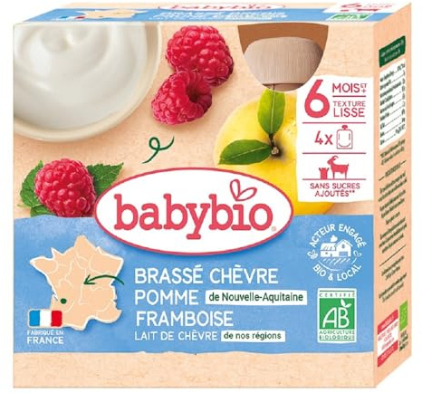 Babybio desserts brassé chèvre pomme framboise 4 gourdes de 85g