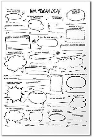 FEENSTAUB Gästebuch Geburtstag Poster, Gästebuch Alternative, A3 Print, Gästebuch mit vorgedruckten Fragen, alternatives Gästebuch mit Fragen, Geburtstagskarte groß, Glückwunschtexte zum Geburtstag