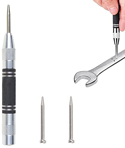 XPOOP 1 Pieza Punzón Central Automático, Punzones para Metal, Punzones Centrales, Perforación Central Automática, Punzn Central Automtico, Punzón de Impacto Automático con Punta de Repuesto