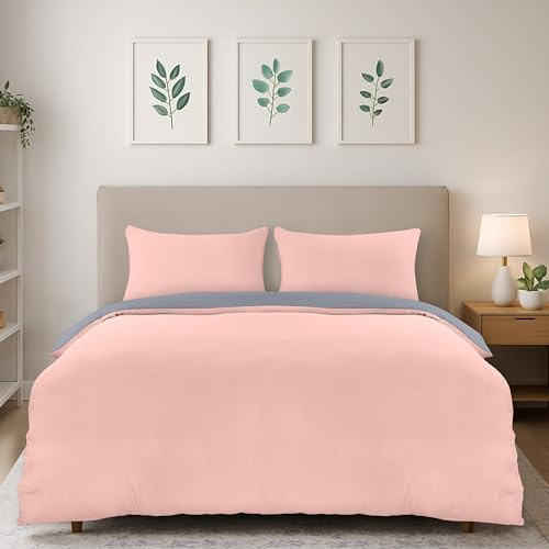 Utopia Bedding Duvet Cover Double - Soft Microfibre Polyester Duvet Cover with Pillow cases - Bedding Quilt Cover Set (Grey/Pink)