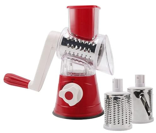 Rotierende Käsereibe, Küchenreibe Handhobel mit 3 Edelstahlklingen Hand Potato Slicer Food Shredder with 3 Drum Blades for Kitchen