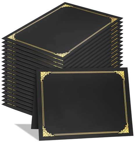 25 Packs Certificate Holders, Black Certificate Covers, Diploma Holders, Certificate Folders with Gold Foil Border for Letter Size 8.5 x 11 Certificates, Diploma, Documents, Award Cover