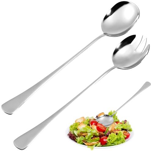 sdhiiolp Set di posate da insalata in acciaio inox, 28 cm, 2 cucchiai grandi da portata per insalata, cucchiai da insalata, cucchiaio da insalata in acciaio inox con manici lunghi, posate da tavola