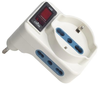 Adaptador triple con interruptor, 2 tomas bipaso 10 A/16 A + 1 universal, enchufe eléctrico angular 10 A 2P + T (1 unidad)