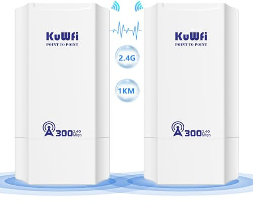 KuWFi 300Mbps Punto de Acceso Exterior,Puente/CPE Inalámbrico Interior y Exterior Repelente WiFi Exterior Soporte de Solución de Distancia de Transmisión de 1 km para PTP, Aplicación PTMP