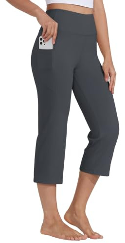 WILLIT capribyxor dam, yogabyxor, sportbyxor, caprileggings, hög midja, byxor, crop raka ben, sommarbyxor, fritidsbyxor, sport, träning, träning, 50 cm, med fickor, Mörkgrå, M