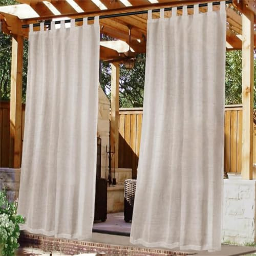 FASCINATDECO Cortinas Exteriores Impermeable Cortinas Terraza de Exterior para Porche Cortinas Translucidas para para Pergolas de Jardin con Trabillas Desmontables 2 Piezas 132x243cm Natural