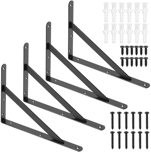 4 Pz Staffe per Mensole Pesanti Reggi Mensola da Muro, Staffa per Mensola, Staffe a Triangolari, Supporti per Scaffali, Mensole Montate a Parete Galleggianti, Nere/280x200x25 mm (280x200x25x3mm/nero)